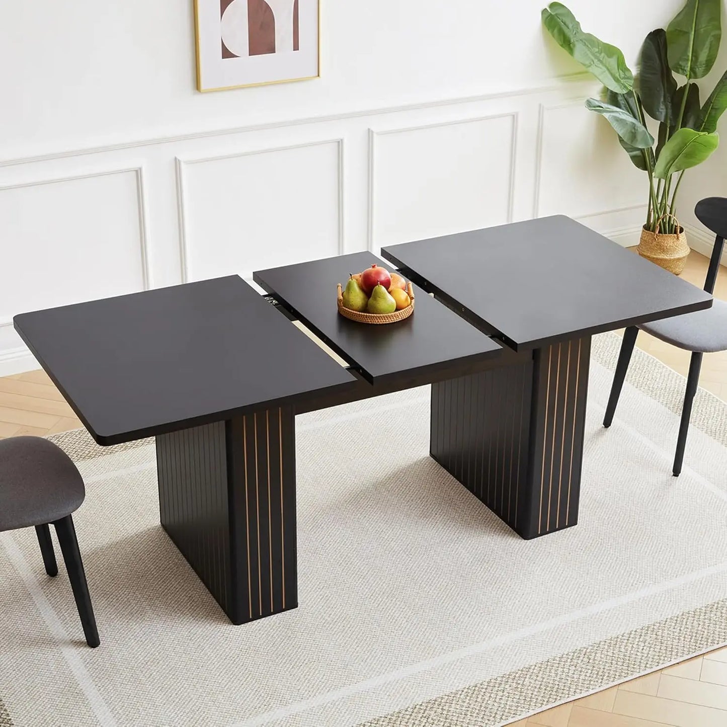 Rectangular Dining Table Modern Farmhouse Wood Strip Base