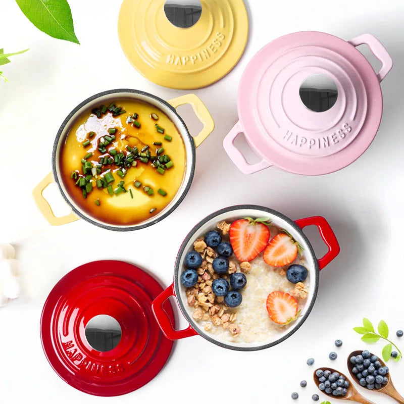 Physically Non-Stick Mini Stew Pot, Enameled Cast Iron Small Milk Pan, All Stove Compatible Soup Casserole Slow Cooker