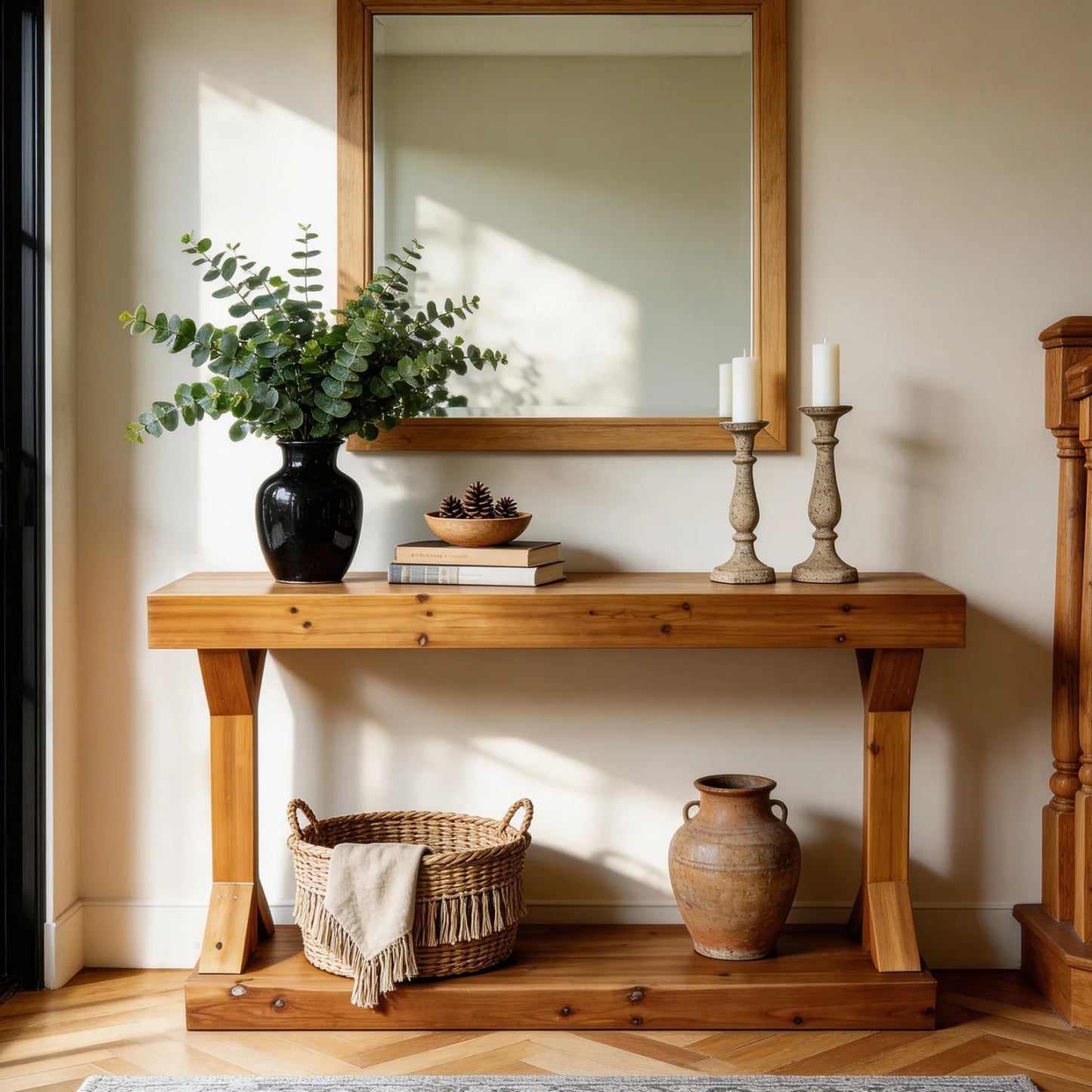 120cm Solid Wood Console Table Farmhouse Entryway Table Rectangular Couch Tables Behind Sofa Accent Tables for Hallway Entrance Foyer Living Room