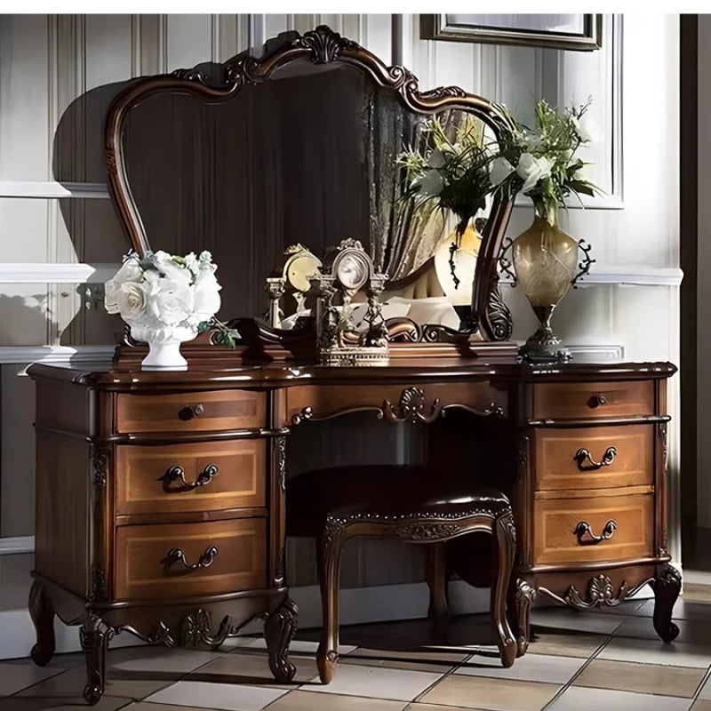 DUTRIEUX Nordic Vanity Chair With Wood Storage Mirror Organizer Bedroom