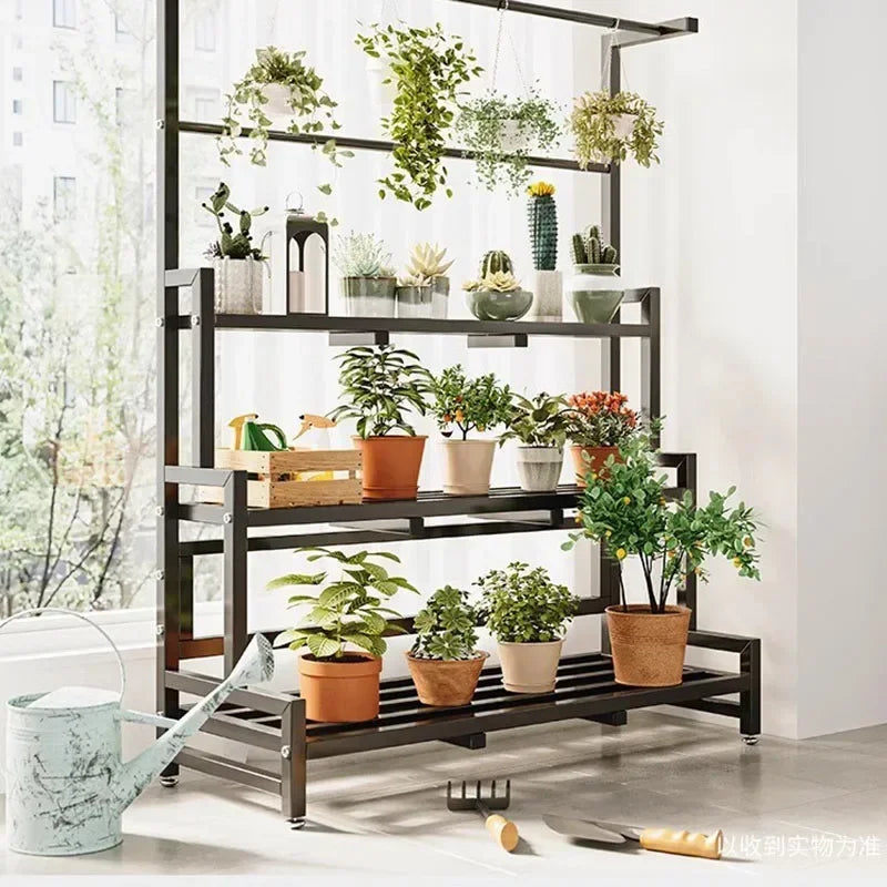 Tiered Display Plant Rack Shelf Universal Outdoor Metal Square Plant Rack Shelf Luxury Black Plantenrek Balcony Furniture