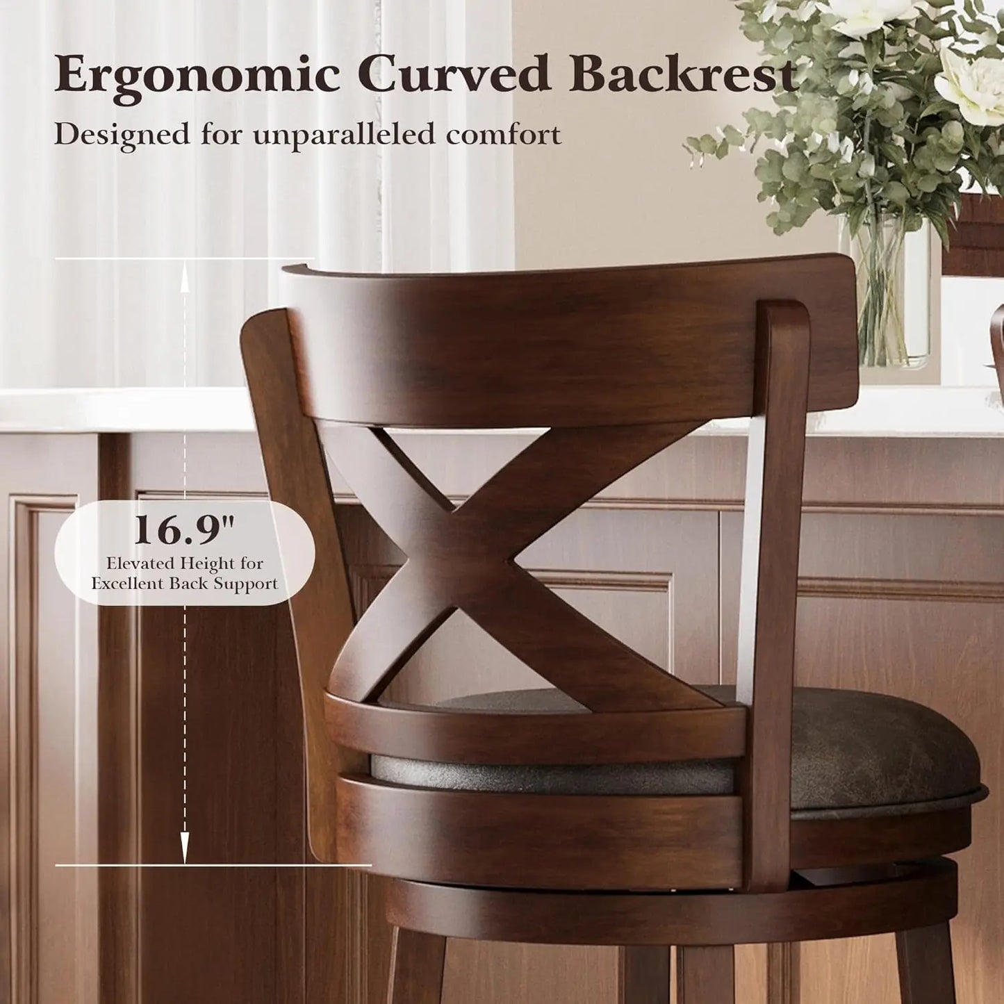 Swivel Bar Stools With Backs Wooden Set Of Two Premium