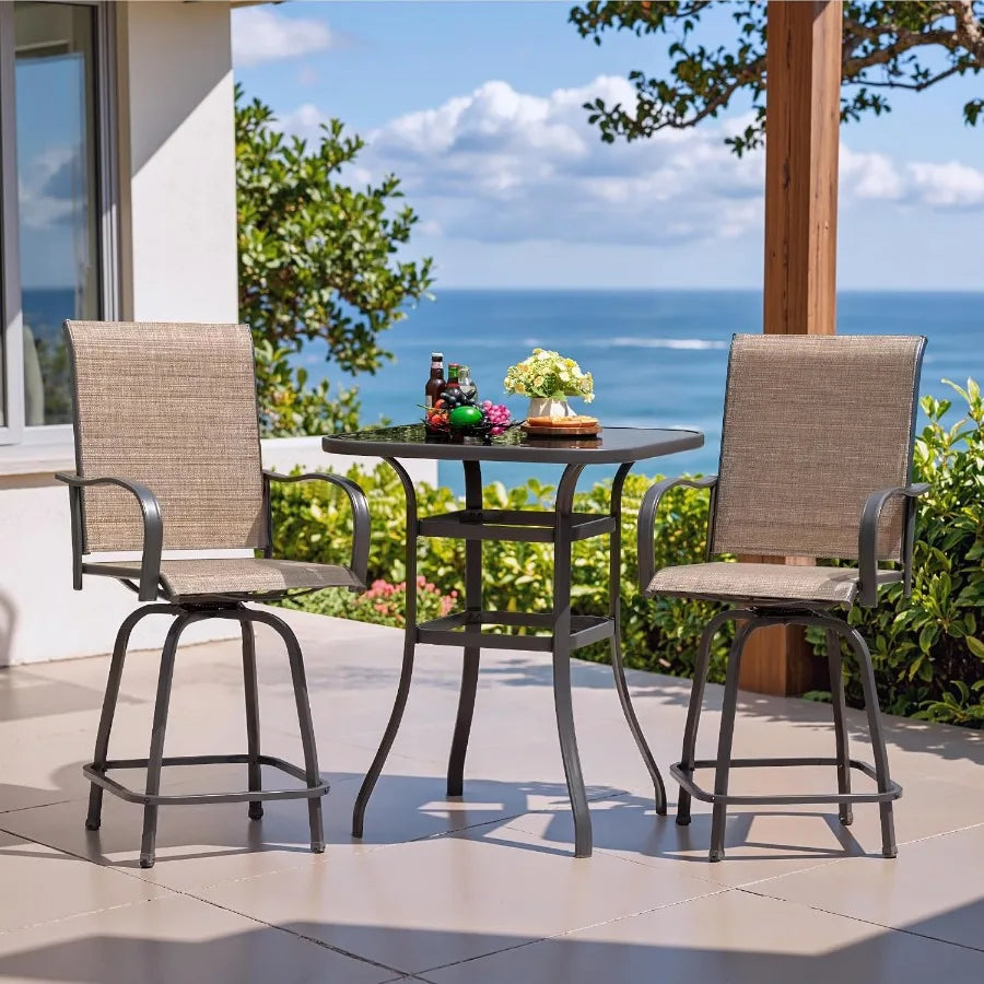 Outdoor Patio Swivel Bar Set With Weather Resistant Bamboo Furniture