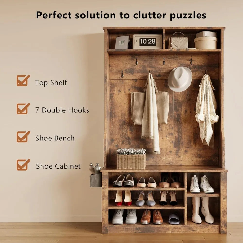Hall Tree With Bench And Storage Three In One Coat Rack And Shoe Bench