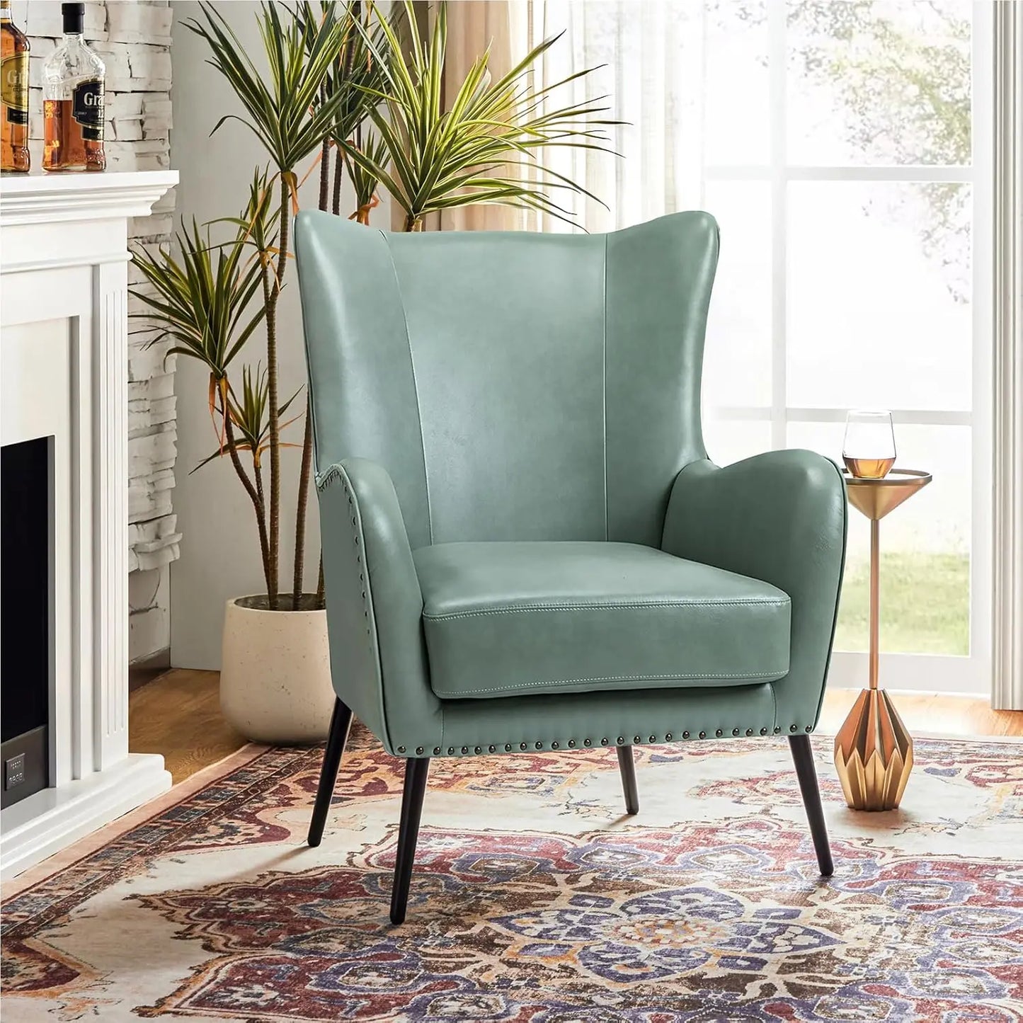 Faux Leather Accent Chair With Removable Cushion And Nailhead Trim