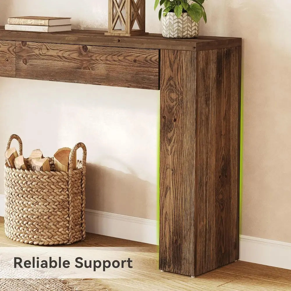 Sofa Table With 2 Drawers, Solid Wood Console For Entryway