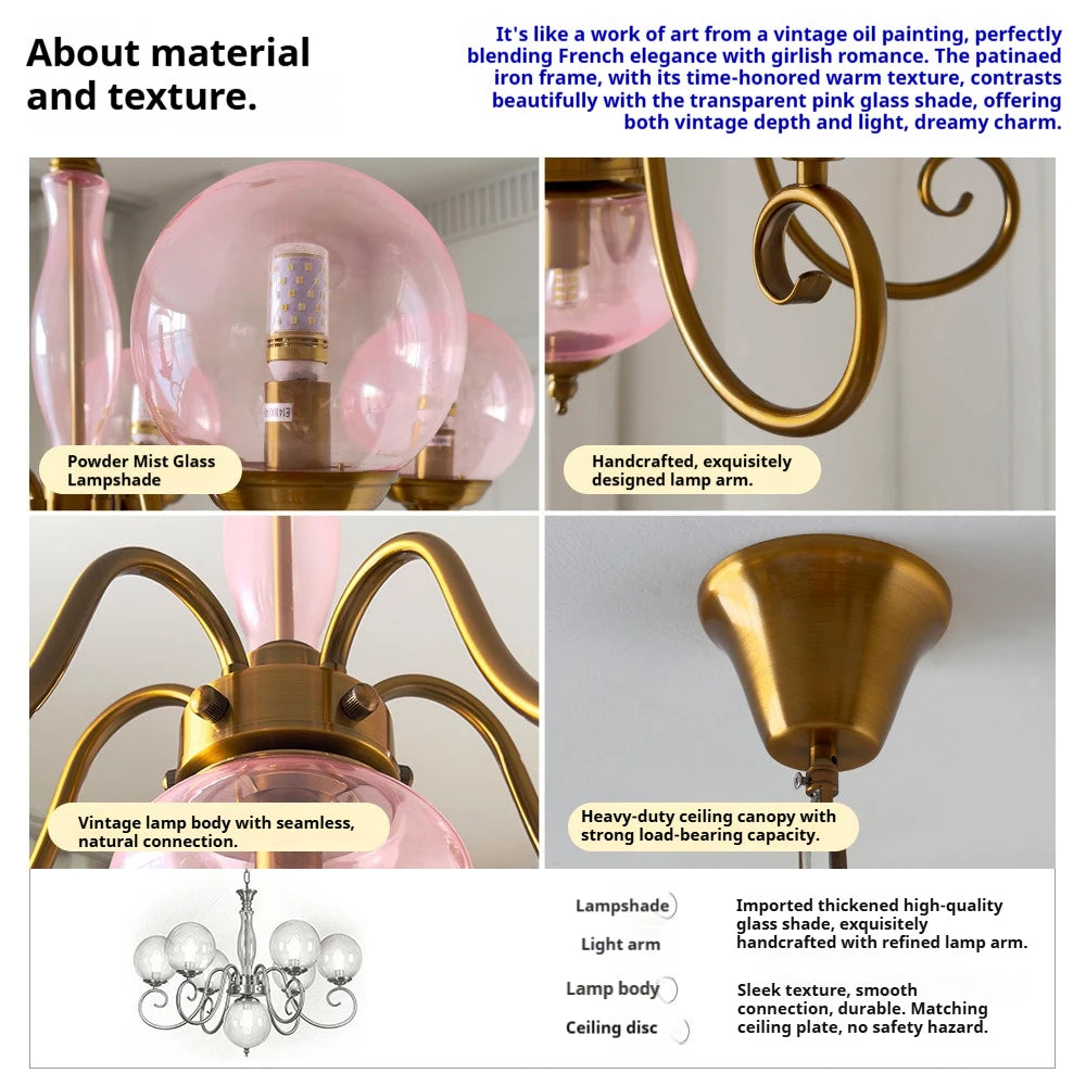 American Wrought Iron Led Pendant Light Glass Home Decoration Living Room Dining Room Pendant Light Bedroom Lighting Fixtures
