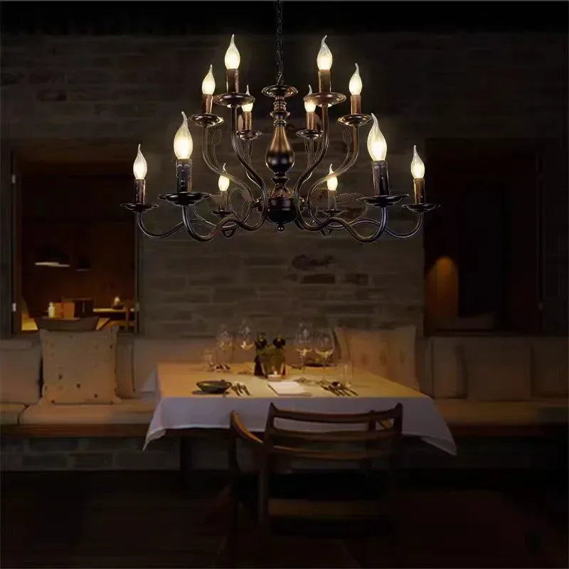 Enerlord French Candle Chandelier Iron Industrial Lustres