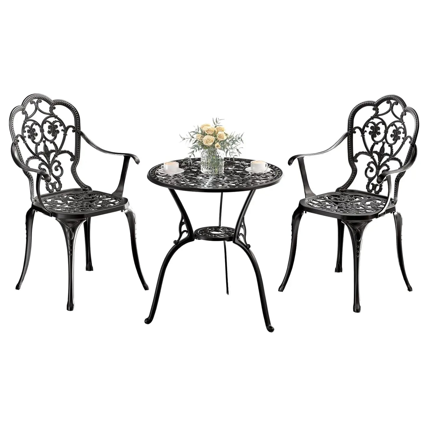 Cast Aluminum Outdoor Bistro Set Three Piece With Umbrella Hole