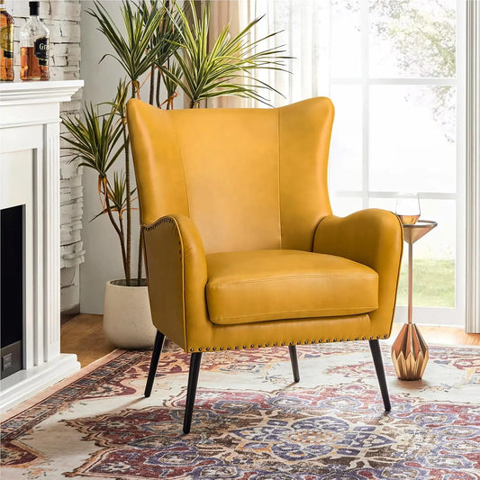 Faux Leather Accent Chair With Removable Cushion And Nailhead Trim