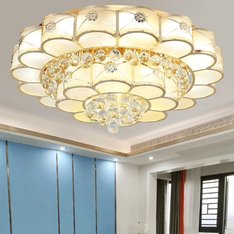 European Style Living Room Crystal Ceiling Lamp Atmospheric Simple Modern LED Bedroom Study Kitchen Island Ceiling Light Fixture