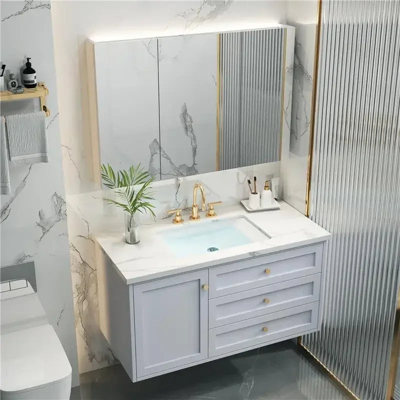 Nordic Bathroom Vanity Cabinet With Mirror Light And Ceramic Sink