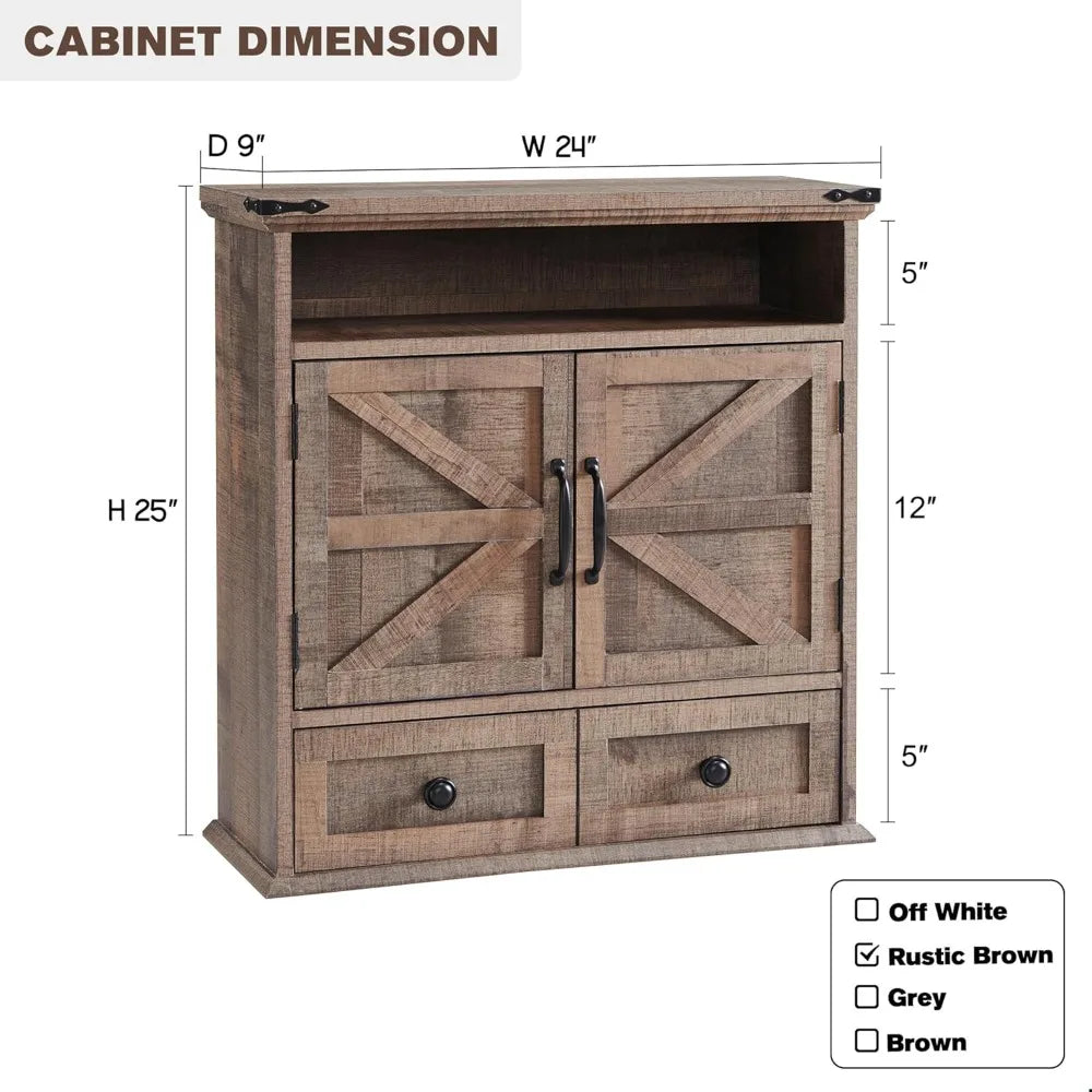 Farmhouse Wall Cabinet With Drawer Adjustable Shelf Double Barn Doors