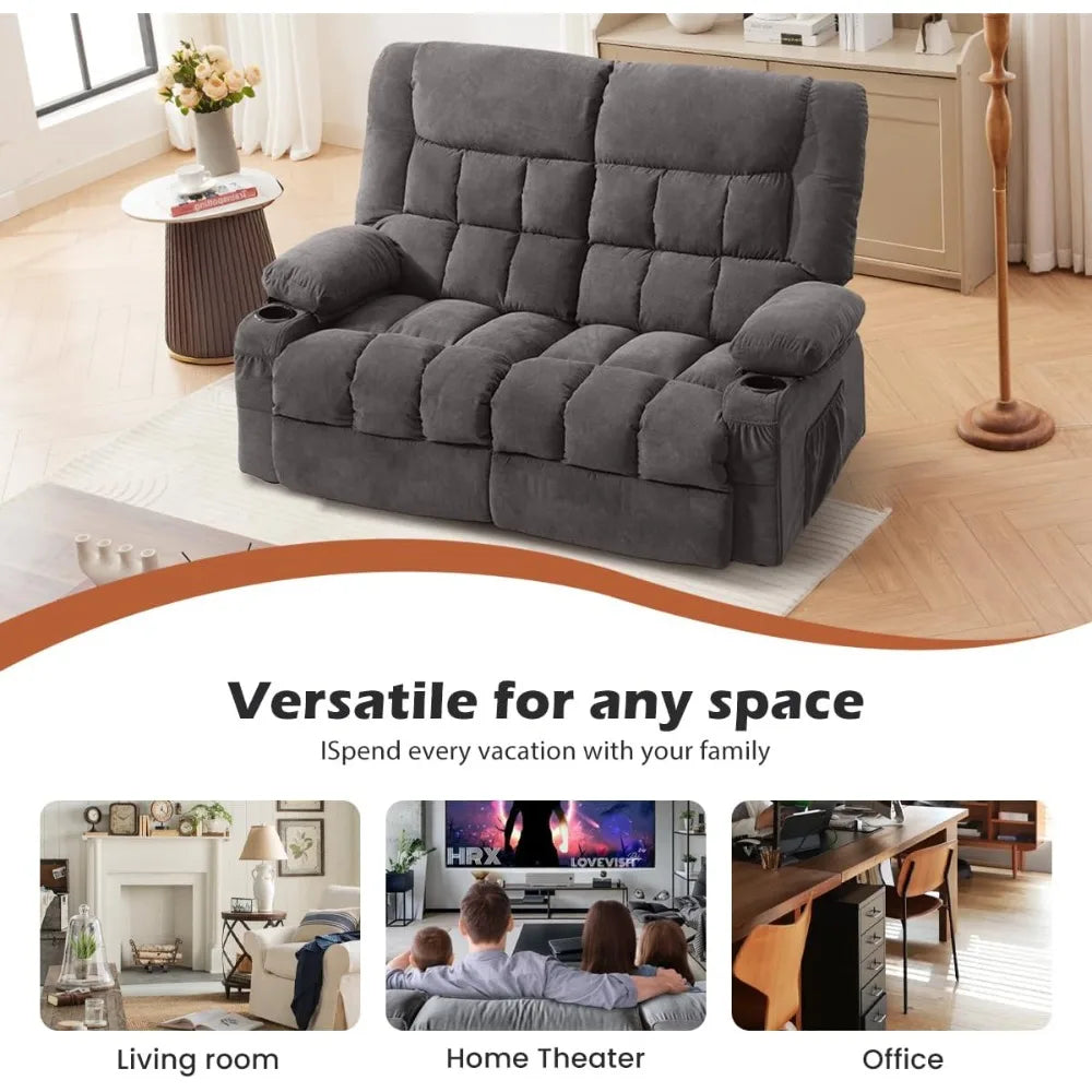 Manual Recliner Loveseat With Cup Holders And Side Pocket