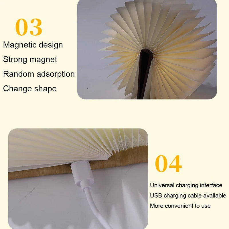 Folding LED Book Lamp, USB Rechargeable Magnetic Portable Eye-Caring Night Light, Cordless Reading Lamp for Travel Home Use