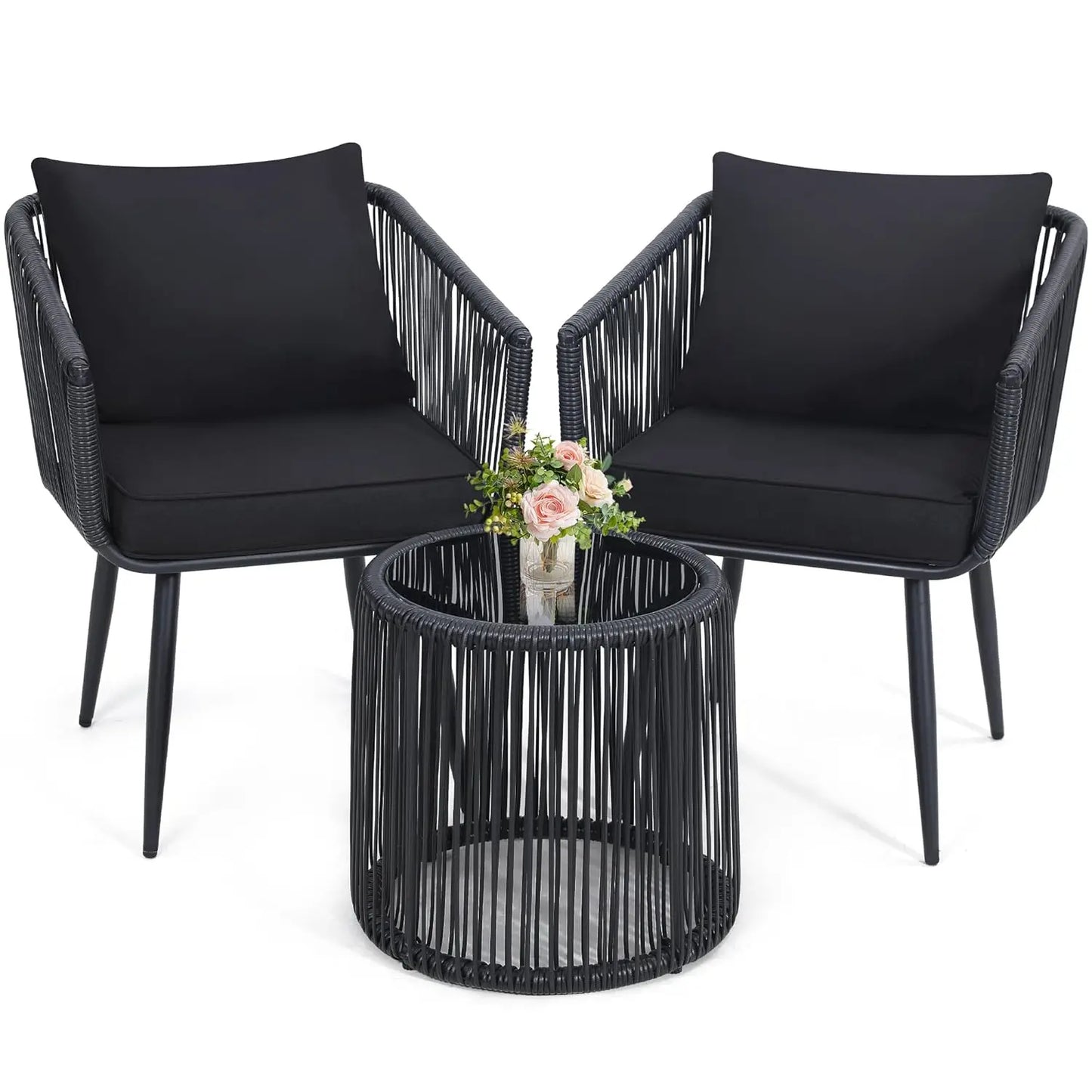 4 Piece Patio Bistro Outdoor Furniture Set, Wicker Sofa, 2 Rattan Chairs, and Table, Backyard Conversation Set, All, Customized