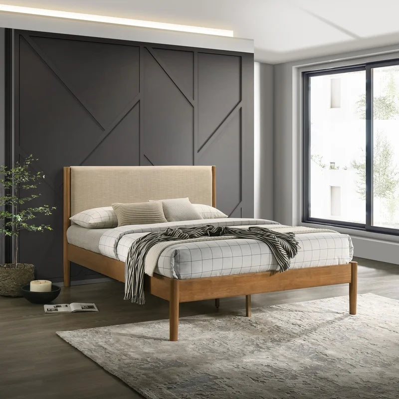 Queen Bedroom Set: Rubberwood Bed, Dresser, Mirror, Nightstands, Chest – Textured Upholstered Design
