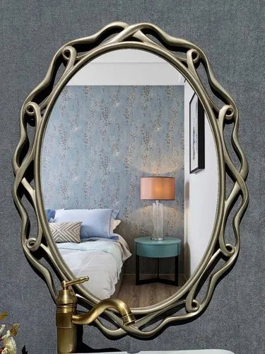 Oval Copper Wall Mirror, European American Style, Waterproof