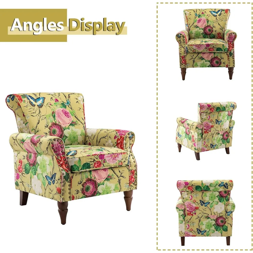 RBXC Modern Wingback Chair With Wood Legs And Removable Cushion
