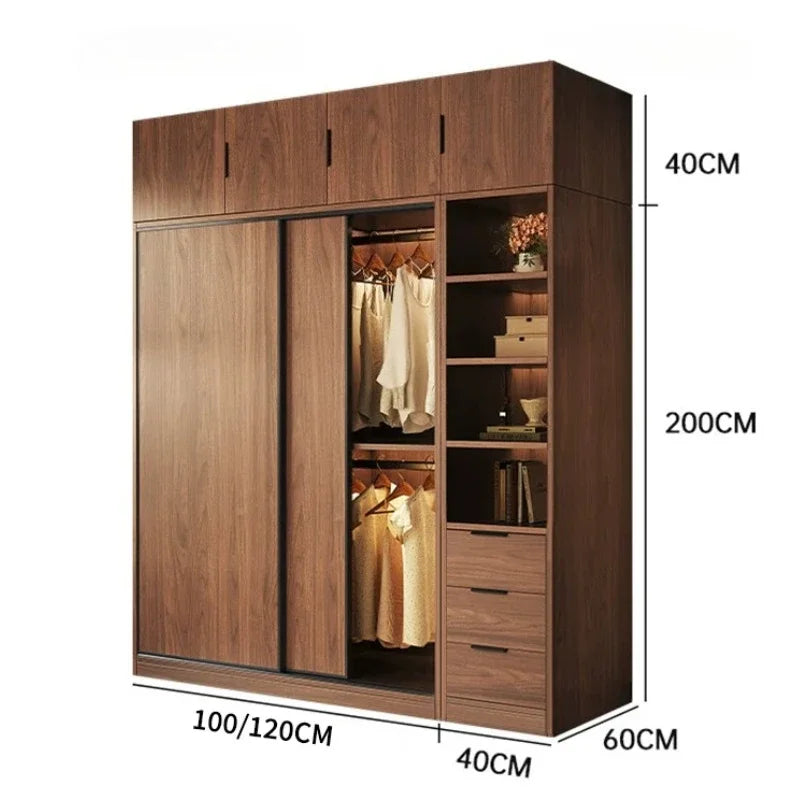 Storage Clothes Closet Furniture Household Bedroom Solid Wood Cabinet Light Luxury Sliding Door Large Wardrobe Clothing Cabinets