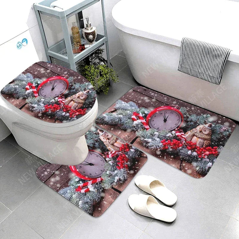 Modern Suede Geometric Bath Mat Set 3Pc Non Slip Rugs