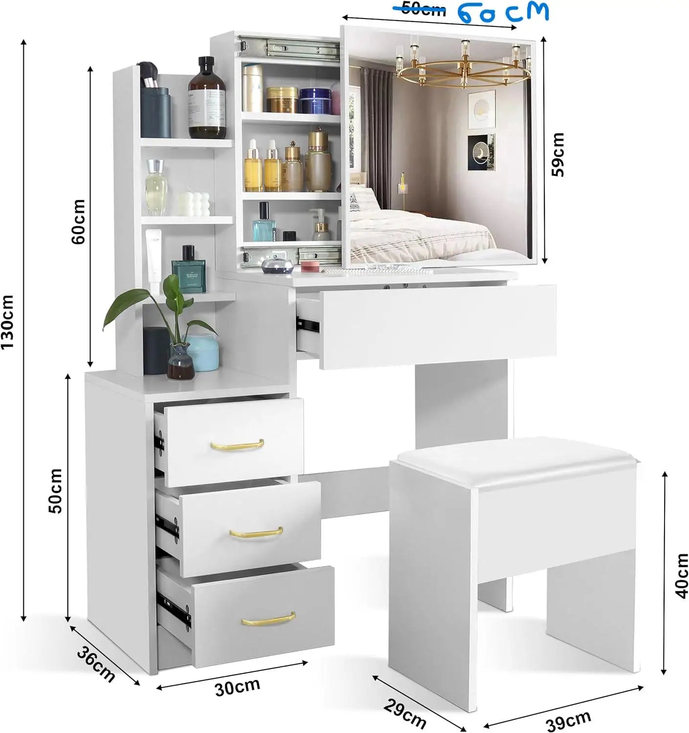 HiMISS Vanity Desk With Led Lights And Lighted Mirror