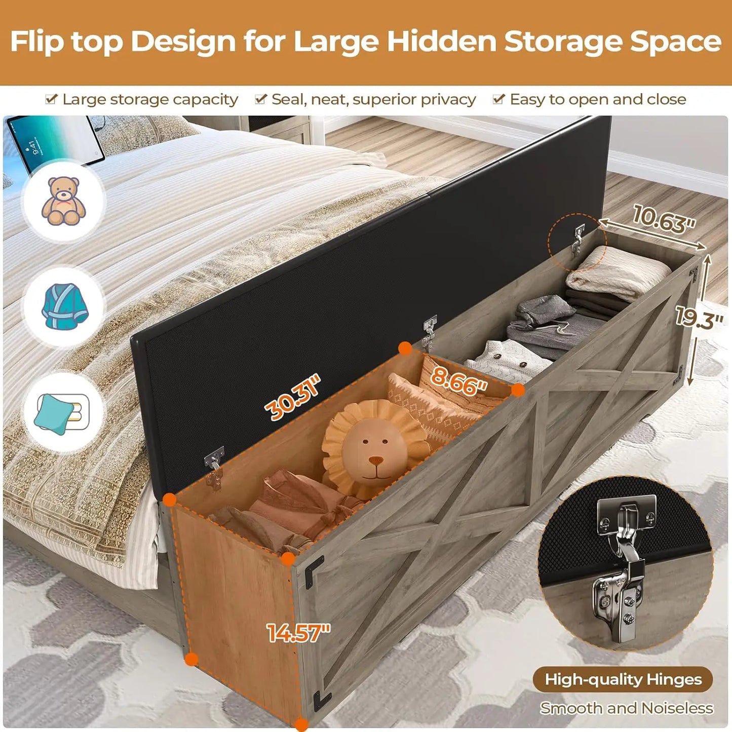 Farmhouse Queen Bed Frame with Storage Headboard and Charging Station Wood Platform Bed Frame Queen Size with, Customized