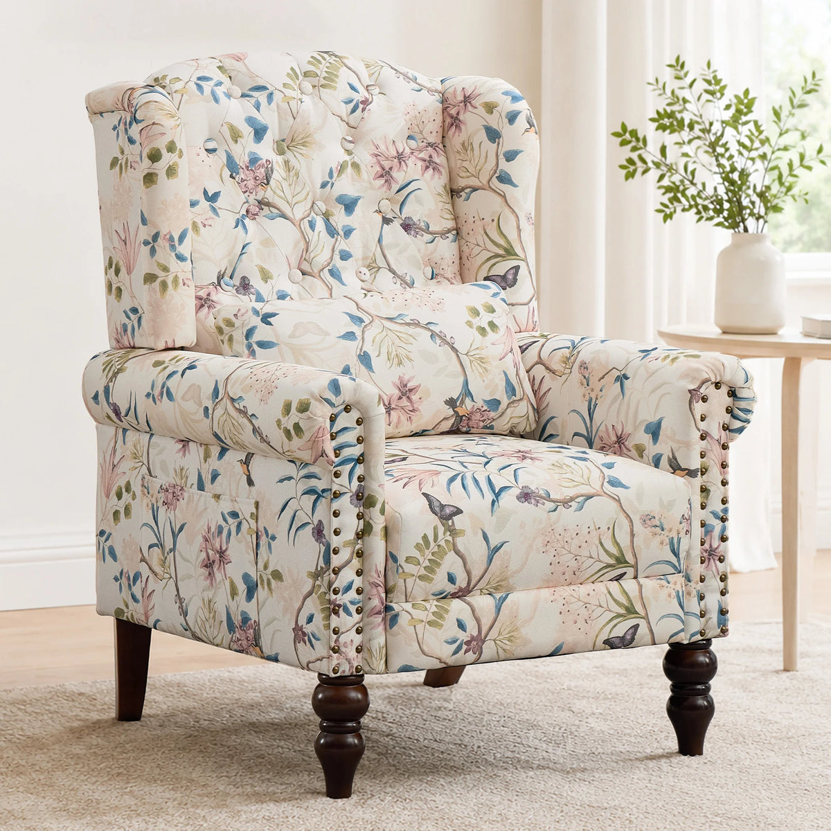 TCGBKAF Vintage Floral Wingback Club Accent Chair With Arms