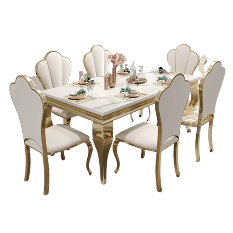 Rectangular Design Mesa Comedor Home Furniture Marble Luxury Dining Table Unique Gold Individual White Italian Dining Table