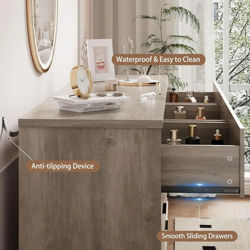 9 Drawer Dresser for Bedroom, Modern Chest with X-Shaped Base, Wood Storage Organizer, TV Stand, Grey
