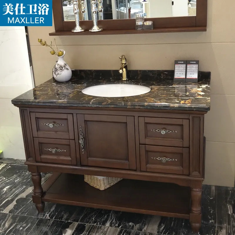 H1 Oak Bathroom Cabinet Set Marble Vanity Sink Toilet Cabinet Customized Solid Wood Floor-standing Wash Basin