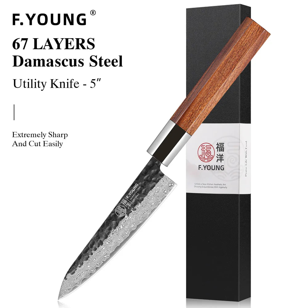 F.YOUNG Professional Kitchen Knives Damascus Steel Japanese Chef Knife Slicing Sashimi Utility Handmade Cooking Kitchen Utensils