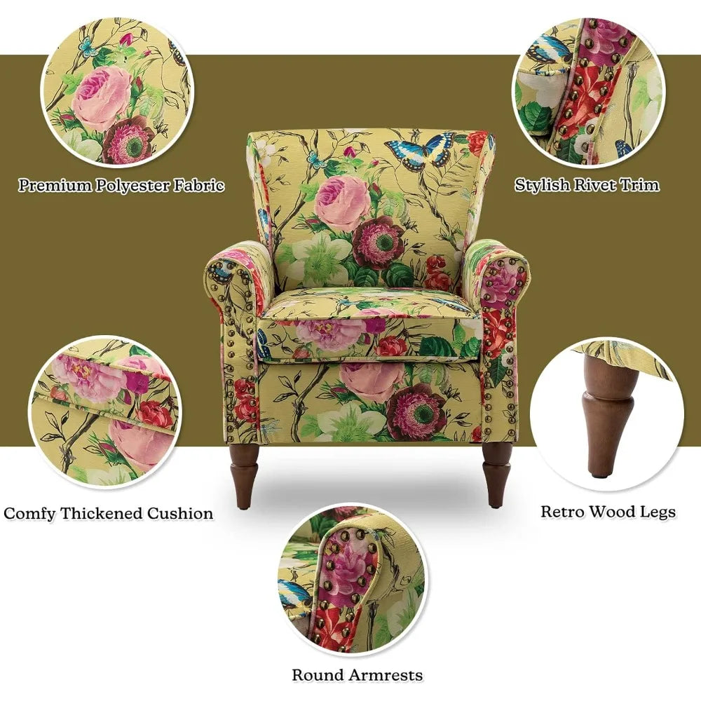 RBXC Modern Wingback Chair With Wood Legs And Removable Cushion