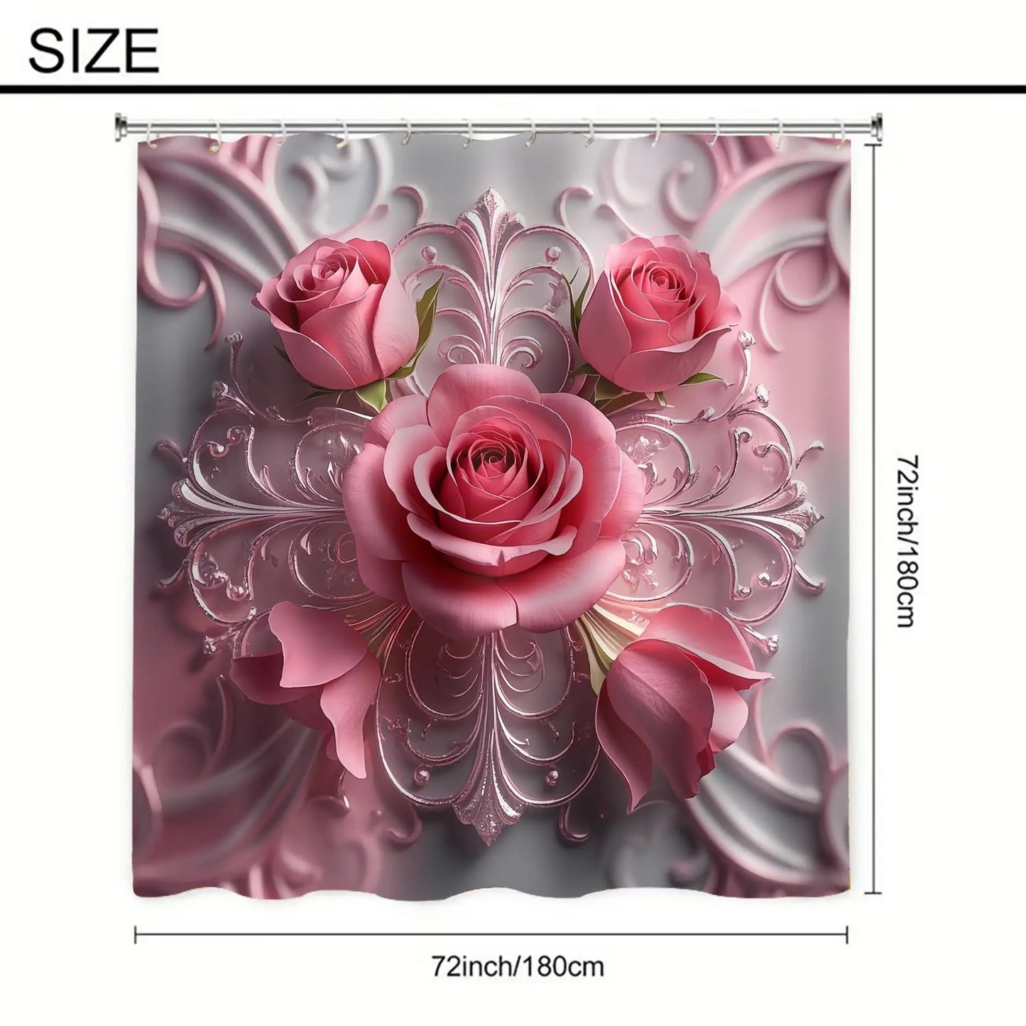 Waterproof 3D Flower Bathroom Curtain Set 4-Piece Non-Perforated