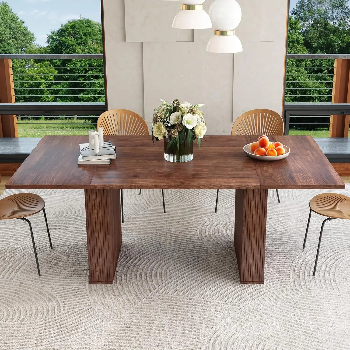 Rectangular Dining Table Modern Farmhouse Wood Strip Base