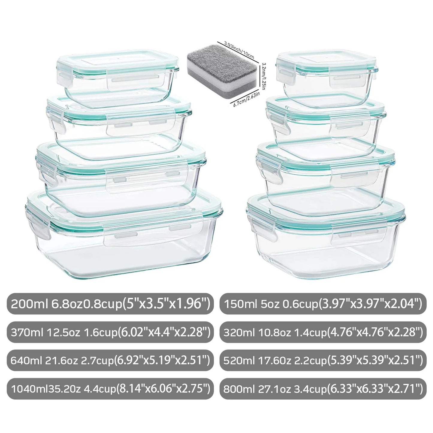 Glass Food Storage Containers 4-Pack With Lids Dishwasher Safe