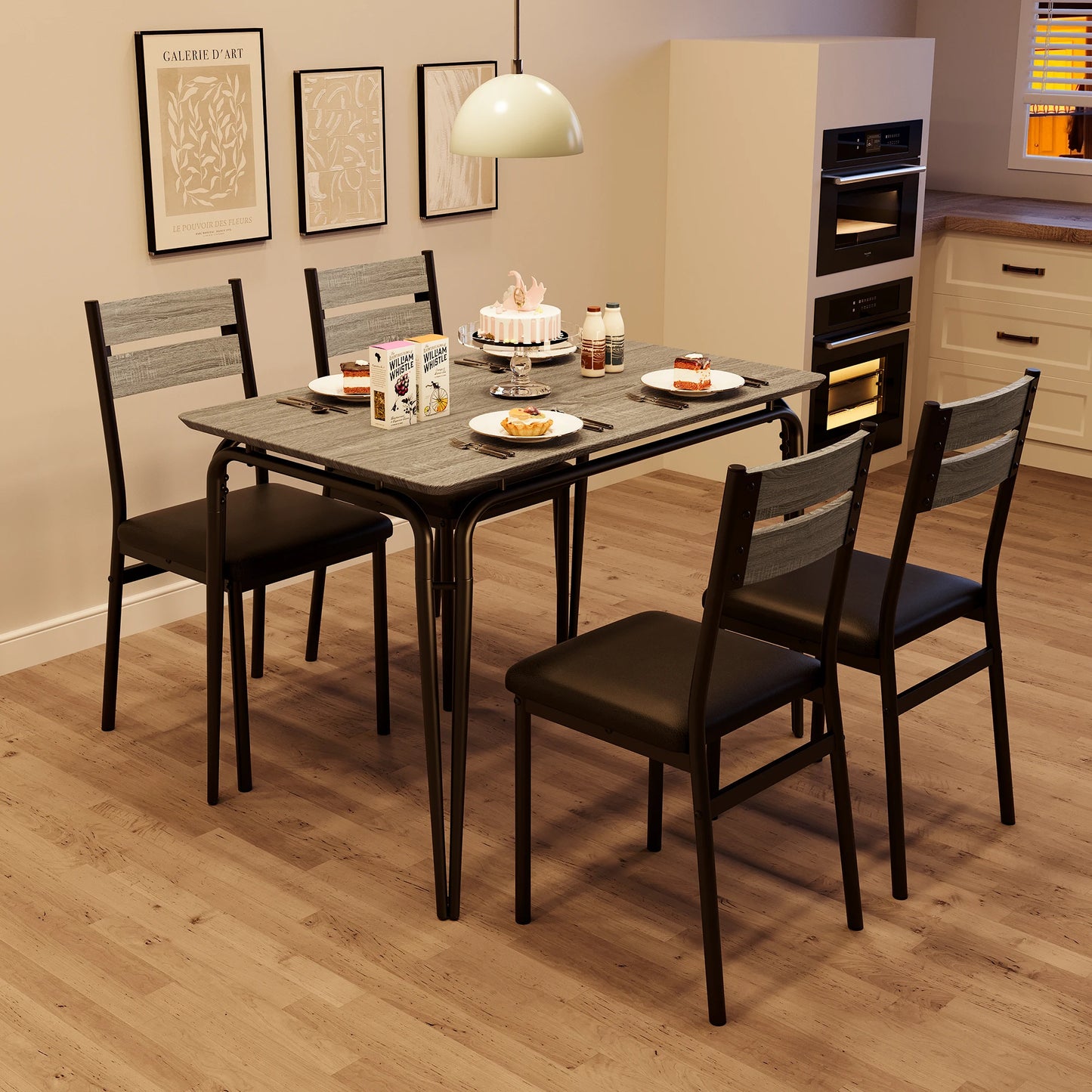 HiMISS Dining Table Set for Four with Chairs Wooden Kitchen