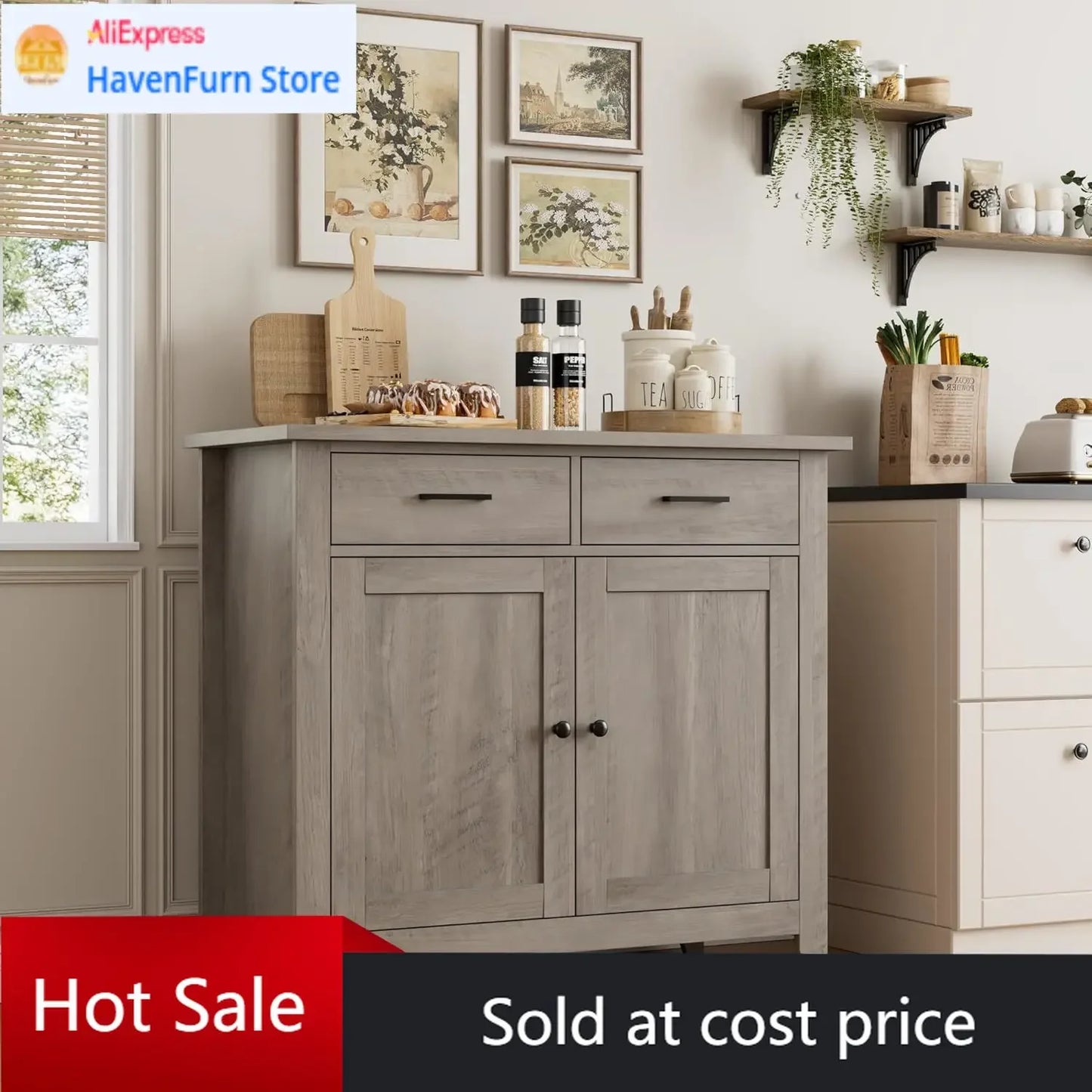 Modern Farmhouse Kitchen Storage Cabinet With Coffee Bar