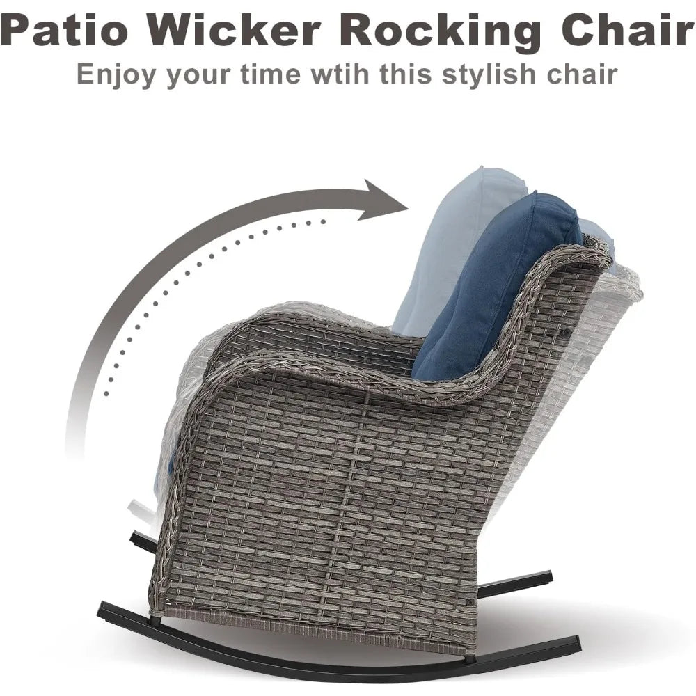 Patio Chairs Outdoor Rocking Chair - 3 Piece Wicker Patio Bistro Set Rattan Patio Furniture Rocker Chairs and Side Table