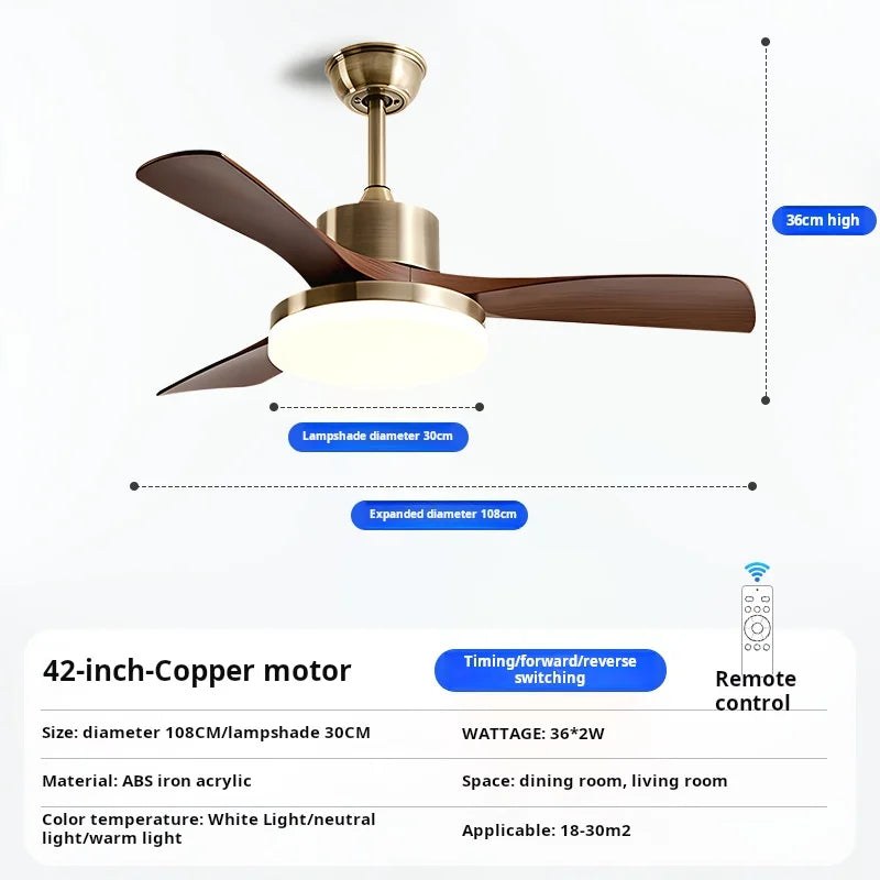 Nordic Retro Bedroom Living Room Dining Room Bedroom Electric Fan Ceiling Fan Lighting Fixtures Electric Fan Strong Wind Force