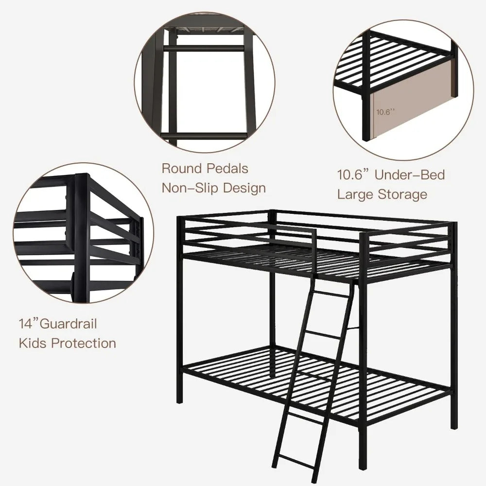 RBXC Metal Loft Bunk Bed Twin Over Twin With Guardrail