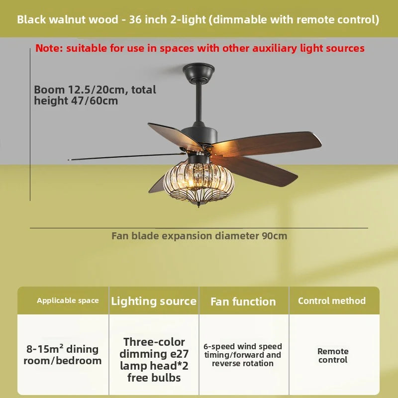 2026 Modern Simple Terrace Villa Fan Lamp Courtyard Ceiling Fan Lamp Retro American Style Crystal Electric Fan Integrated Lamp
