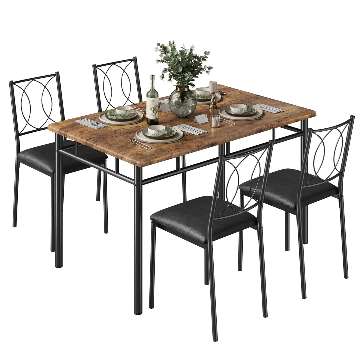 TWISTER.CK Farmhouse Dining Table Set With Upholstered Chairs for Small Spaces