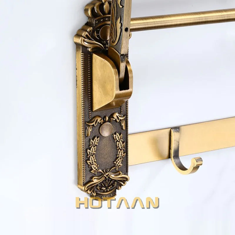 HOTAAN Aluminum Foldable Bath Towel Rack With Hooks and Shelf
