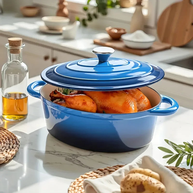 usEnameled Dutch Oven Pot with Lid, Enameled Cast Iron Dutch Oven Pot with Lid, Cast Iron Dutch Oven with Dual Handles for Bread Baking, Non-Stick Enamel Coated Heavy Duty Cookware, Easy to Clean, Heat Retentiond