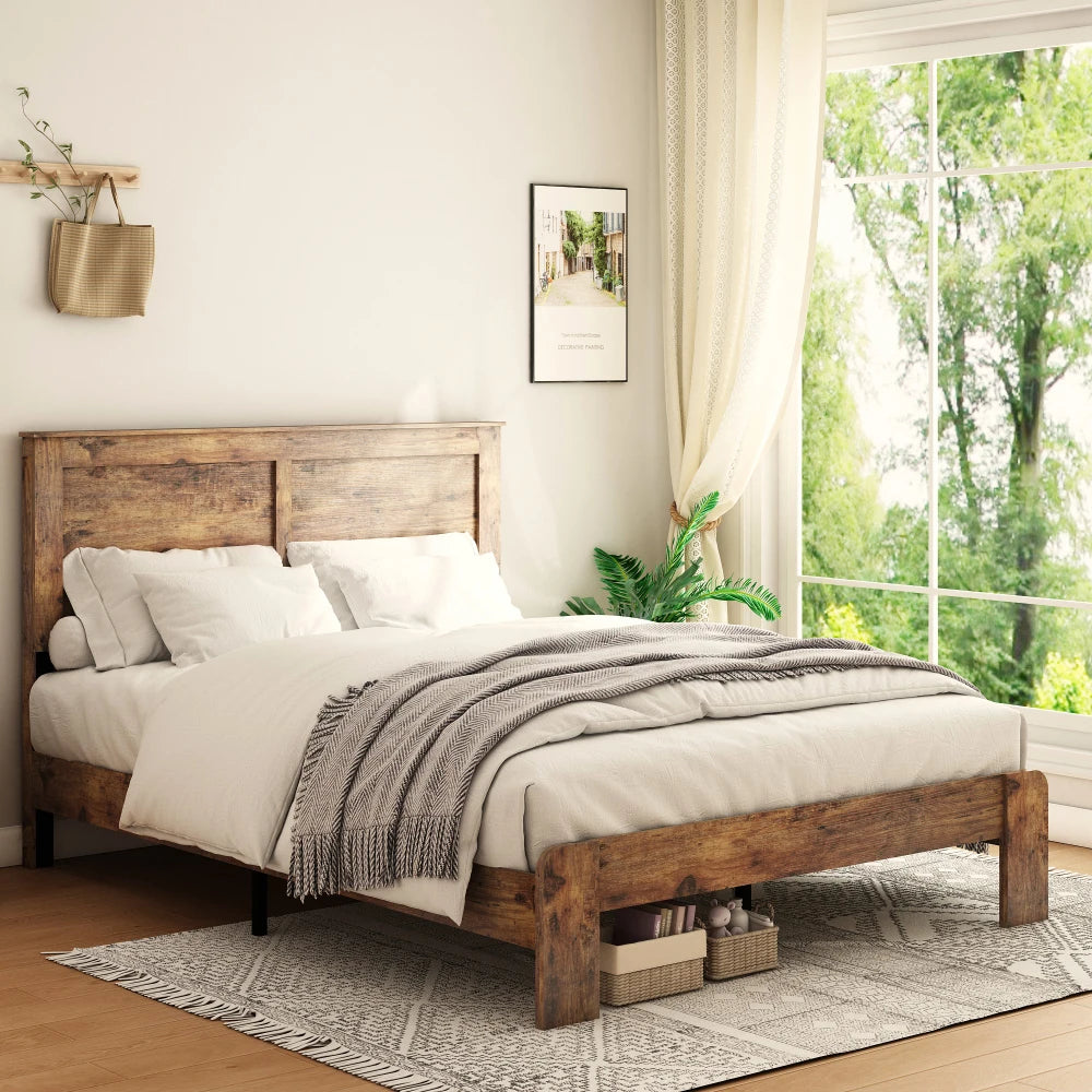 Orraves Bed Frame Queen Size, Wood Platform Bed Frame , Noise Free,No Box Spring Needed and Easy Assembly Tool,Large Under Bed Storage,Dark Brown