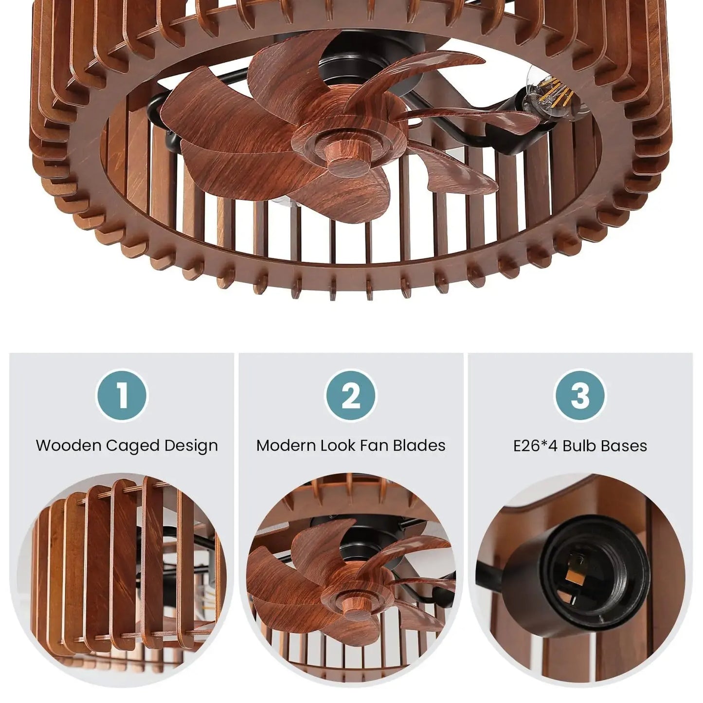Scandinavian Ceiling Fan Pendant Light Wooden Pumpkin Design