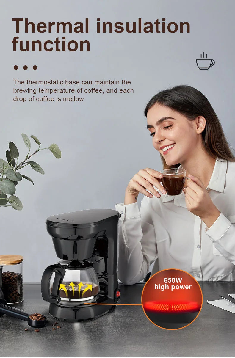 Electric Coffee Maker 750ML Large Capacity Thermal Insulation Coffee Machine Automatic Drip Type Machine Household Coffees Pot