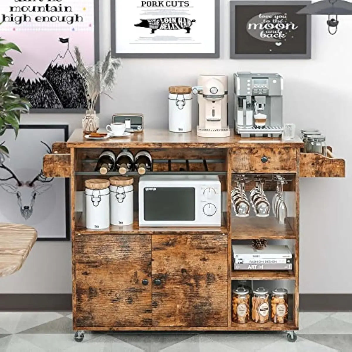 Rolling Kitchen Island Cart With Open Shelves For Kitchen Use