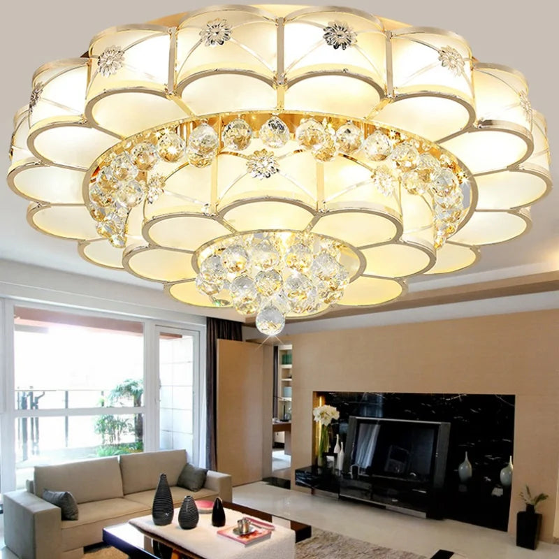 European Style Living Room Crystal Ceiling Lamp Atmospheric Simple Modern LED Bedroom Study Kitchen Island Ceiling Light Fixture